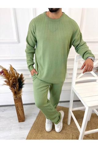 Uzun Kollu Tişört Fitilli Örme Triko Yumuşak Dokulu Tüylenmez Pamuklu Kazak Sweatshirt Mint Yeşili