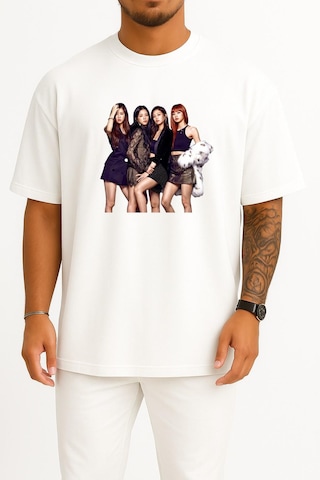 Bahriyeli Collection Oversize Blackpınk Magazine Gq K-pop Elle Göğüs Tasarımlı Unisex T-shirt Beyaz
