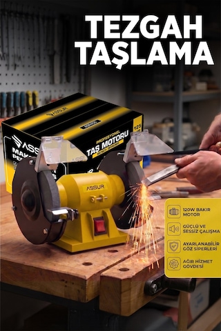 Assur 125 MM Zımpara Balta Bıçak Bileme Makinesi Taş Motoru Tezgah Üstü Taşlama Makinesi - 3067