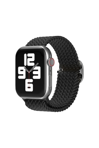 Wozlo Apple Uyumlu Watch 1 2 3 4 5 6 7 8 Se Ultra Solo Loop Esnek Örgü Tokalı Kordon 38/40/41mm - Siyah