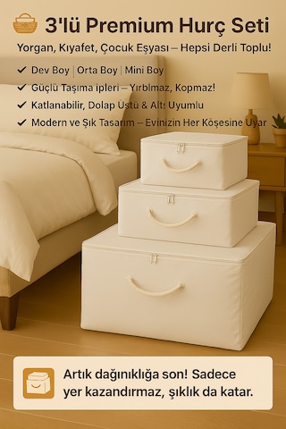 3'lü Dev Boy, Büyük Boy, Mini Boy Hurç Seti Pratik Ve Şık Depolama, Fonksiyonel Çözüm Diğer