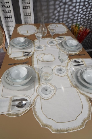 Aslı Keten Nakışlı Amerikan Servis Takımı 19 Parça Gold Gold