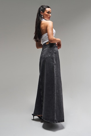 Itsbasic Kadın Antrasit Kot Rengi 3s5-14 Çan Kesim %100 Koton Maxi Boy 100 Cm Denim Etek