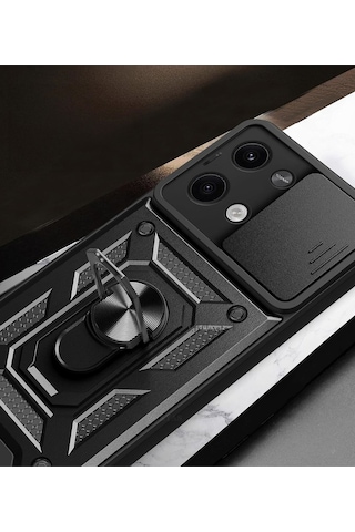 Xiaomi Poco X6 Kılıf Pars Lens Sürgülü Yüzüklü Standlı Korumalı Kılıf
