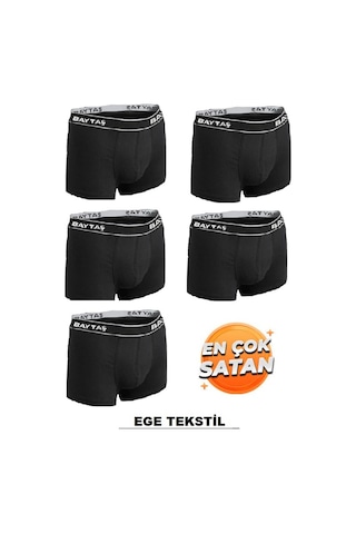 Baytaş Pamuklu Ekonomik Likralı Erkek Boxer 5'Li Siyah