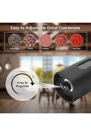 Createtech Kk Elektrikli Otomatik Tuz & Karabiber Öğütücü Seti, Şarj Tabanlı, 2 Ayarlı, Taşınabilir Ahşap