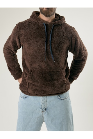Cocopelli Erkek Kapüşonlu Kahve Peluş Sweat Coc2592 Kahverengi