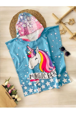 Miniğimin Cicileri Magic Beac Uncrn Desenli Kız Çocuk Panço Havlu - Açık Mavi Açık Mavi-32263
