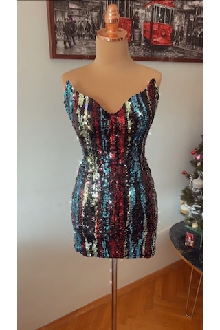 Chica Rosa Fashion Midnight Pullu Parti Elbisesi Çok Renkli