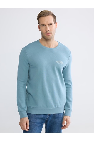 Lcwaıkıkı Classic Mavi Bisiklet Yaka Baskılı Erkek Kalın Sweatshirt