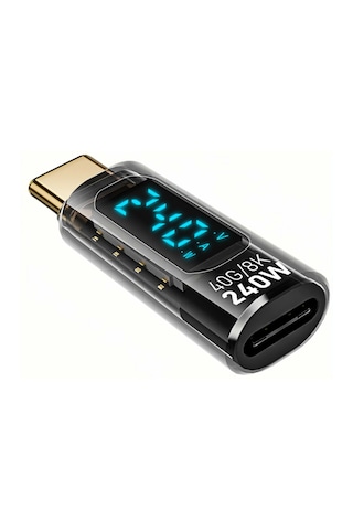 Forzacase 240w Pd 3.1 Hızlı Şarj 40gbps Data Veri Aktarıcı Dijital Ekranlı Type-c Adaptör - Fc1185 Şeffaf
