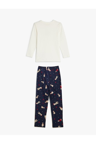 Koton Uzun Kollu Yılbaşı Baskılı Pamuklu Pijama Takımı Mavi Desenli 5wlk40298mk Mavi Desenli Mavi