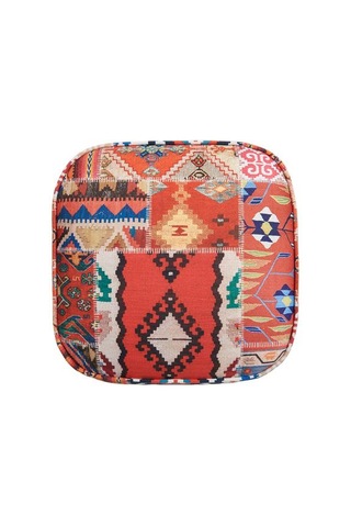 Just Home Retro Kare Dijital Patchwork Puf - Renkli Renkli