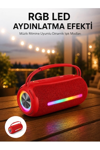 Plentiful360 Rgb Led'li Taşınabilir Bluetooth Hoparlör Kırmızı, Usb/tf Destekli