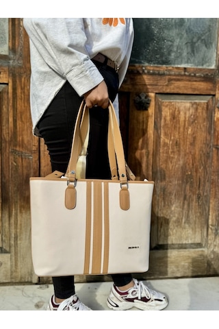 Just Polo Kadın Yeni Sezon Büyük Boy 3 Bölmeli Lüks El Ve Omuz Çantası Shoulder Bag Krem