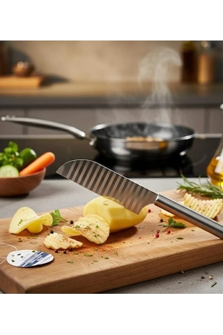 Bastırılarak Kesen Şekilli Patates Dilimleyici Bıçak 1 Adet Pratik Kolay Kullanım Sebze Kesme Krom