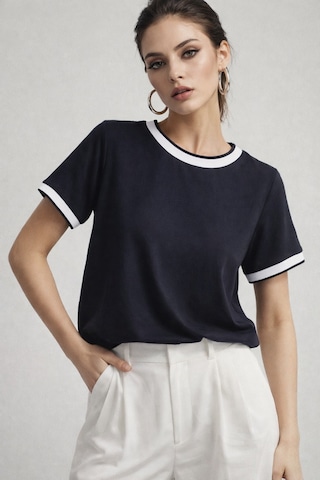 Kadın Lacivert Bisiklet Triko Yaka Kısa Kollu Basic T-shirt Lacivert