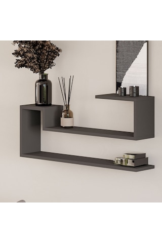 Ravi Dekoratif Duvar Rafı, Modern Kitaplık Ve Raf Ünitesi Antrasit