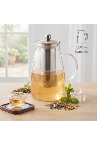 Zvnm Detoks Sürahisi - 1500 Ml - Paslanmaz Çelik Filtre - Cam Zcv12
