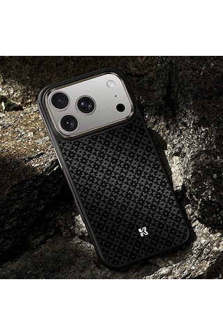 Apple Uyumlu iPhone 17 Pro Max Kılıf M-safe Özellikli Benks Armorpro Armorgrid Serisi Kevlar Kapak Siyah Siyah