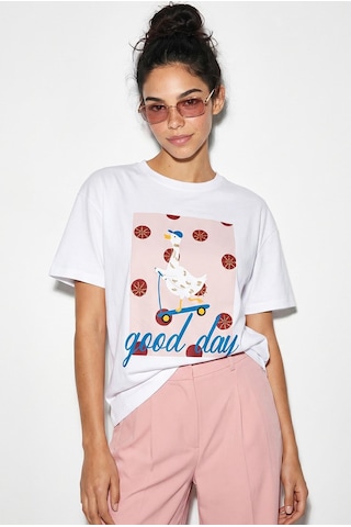 Shade Kadın Good Day Baskılı Nakış Detaylı Relaxed Fit T-shirt 7642 60286117 - Beyaz