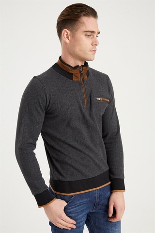 1039 Dewberry Erkek Sweatshırt-desenli Antrasit Desenli Antrasit
