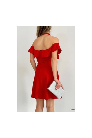Bşkvirgo Bşk Virgo Tül Elbise Volanlı Mini Yaka Kayık Kumaş Renk: Saks Beden: M Bsk2026
