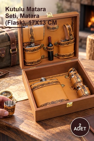 2 Adet Derili Matara Seti Kutulu Matara Seti, Matara Flask , 17x13 Cm