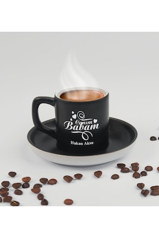 Bk Gift Kişiye Özel İsimli Baba Temalı Siyah Türk Kahvesi Fincanı&metal Kalem&çakmak&kartlık Cüzdan Hediye Seti, Sevgiliye Hediye-7, Babaya Hediye, Ba