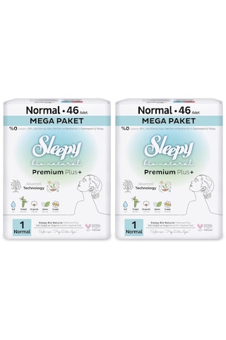 Sleepy Bio Natural Premium Plus Hijyenik Ped Mega Paket Normal 46x2 (92 Adet) + Cüzdan Hediyeli