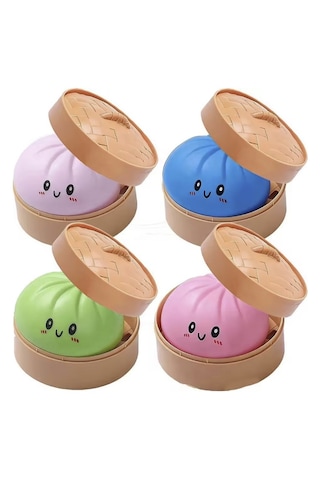 Dim Sum Viral Squishy Stres Topu Sıkılabilir Duyusal Oyuncak Çin Mantısı Kutu Şeklinde -10 Cm-1 Adet Çok Renkli