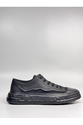 Daytex 2474 Togga - Hakiki Deri Detaylı Keten Fileli Ortopedik İthal Kalın Eva Taban Hafif Erkek Spor Sneaker Ayakkabı Siyah