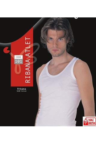 Erkek Beyaz Ribana Atlet % 100 Pamuklu Atlet 3'lü Paket 101-3b Beyaz