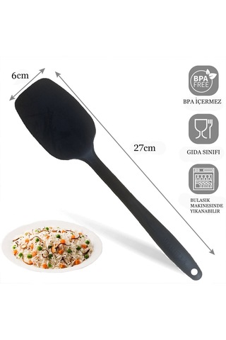Silikon Kaşık Büyük Boy Yanmaz Yapışmaz Çizmez Siyah 27 Cm