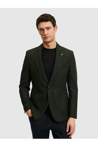Cacharel Koyu Yeşil Slim Fit Yün Karışımlı Flanel Ceket Yesıl
