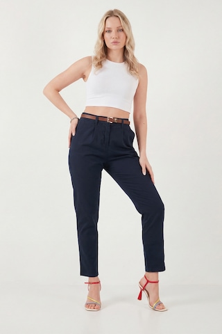 Lela Streç Pamuklu Regular Fit Yüksek Bel Düz Kısa Paça Kemerli Bayan Pantolon 668Yp5335 Lacivert
