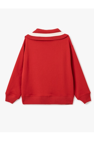 Koton Yarım Fermuarlı Biyeli Oversize Dik Yaka Kolej Baskılı Sweatshirt Kırmızı 5sal10467ık Kırmızı