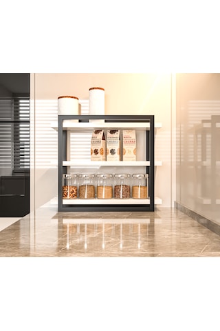 Mutfak Banyo Rafı 3 Raflı Metal Çerçeveli Beyaz