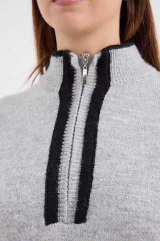 Gabria Fermuarlı Şeritli Kazak Gri