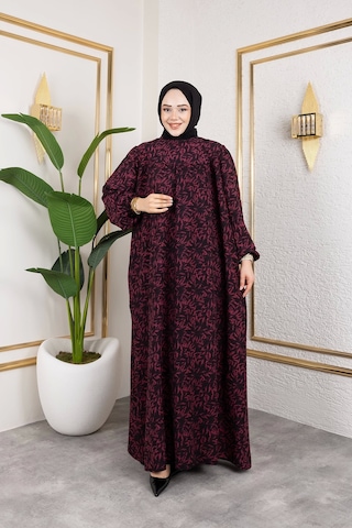 Nevayla Moda Robalı Desenli Viskon Elbise - Gül Kurusu / E0126 Gül Kurusu