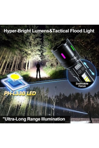 Xuweiwei Siyah Poslani 700 Lumen Usb Sarj Edilebilir Led El Feneri 7 Mod 2000mah Pil 800m Menzil 1 Takim Siyah