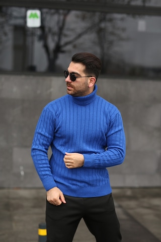 Martino Butik Unisex Balıkçı Yaka Triko Saks Mavi Kazak Saks