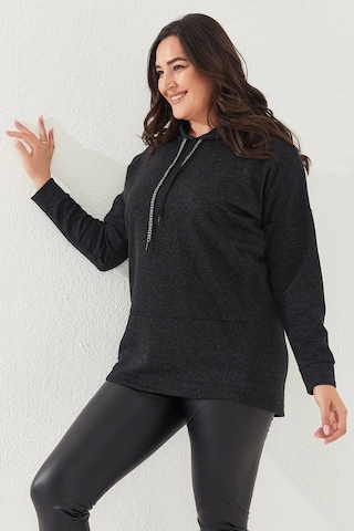 Lady Majestic Büyük Beden Kapüşonlu Sweatshirt Antrasit