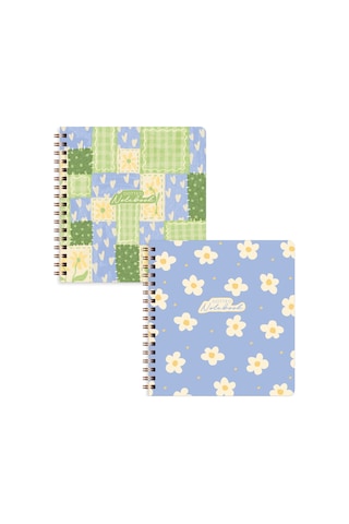 15x16 Spiralli Karton Kapak 2'li Noktalı Not Defter Seti - Patchwork Çok Renkli