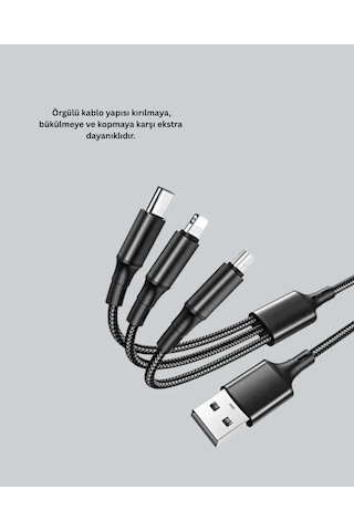 3 Ü 1 Arada Hızlı Şarj Kablosu İos Android Type-c Uyumlu .