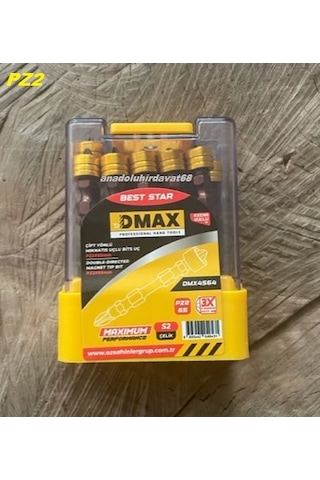 Dmax Pz2 Stoplu Vida Sıkma Ucu Mıknatıslı Çift Yönlü Yıldız Bits Uç 10 Adet Matkap Ucu