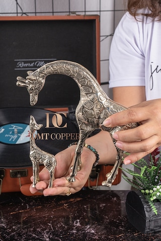 Pirinç Döküm Zürafa Biblo 2 Li Set 20 Cm Ve 12 Cm Dekoratif Zürafa Heykeli
