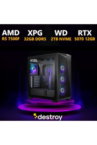 Destroy ZPFX R5-7500F 32 GB 2 TB SSD 12 GB RTX5070 Free Dos Oem Paket Masaüstü Bilgisayar