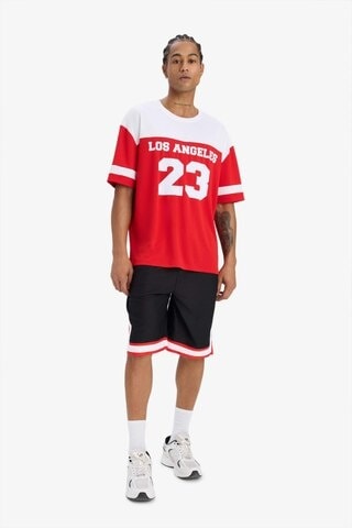 Defacto Defactofit Oversize Geniş Kalıp Bisiklet Yaka Baskılı Sporcu Kısa Kollu Tişört E4120ax25smrd256 Kırmızı