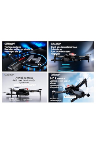 C13s Hava Dronu Optik Akış Fırçasız Motor Wifi Cam Başsız Mod Katlanabilir Tek Tuş Kalkış İniş Geri Dönme Engel Algılama Elektirkli Kamera 3 Lü Lens Led Işıklı
